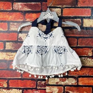 5 for $25🔥12M White & Navy‎ Blue Halter Top with Pompoms